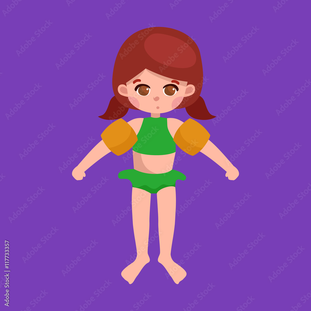 girl in swimsuit isolated, kids summer vacation girl in swimsuit isolated, kids summer vacation