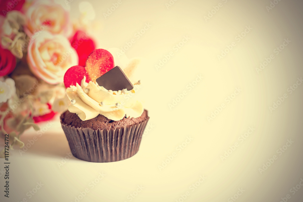 Chocolate cupcake with copy space on white backgroud Chocolate cupcake with copy space on white backgroud