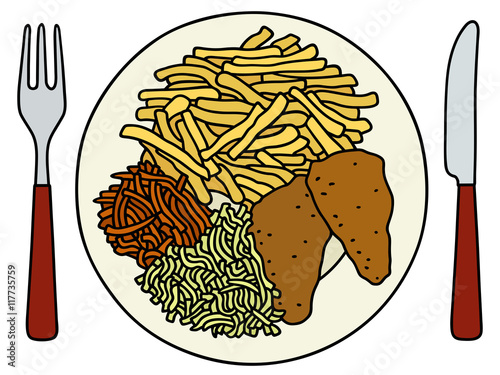 Food on the plate / Hand drawing, vector illustration