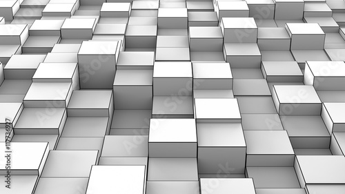 Grey cubes extruded 3D render
