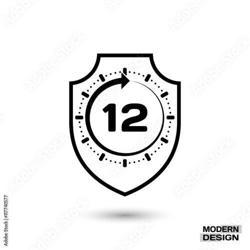 Protection shield and sign - 12 hour cycle. Icon isolated on white background. Vector