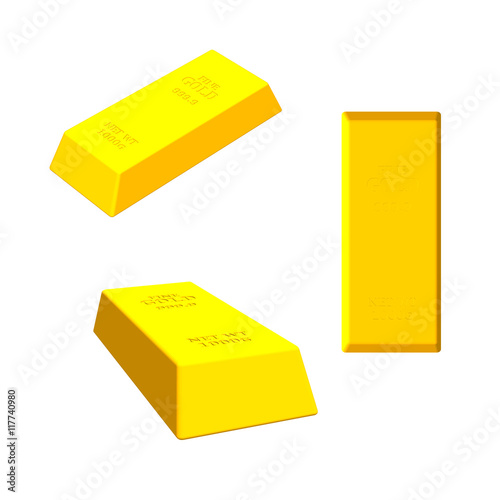 Gold bar set.Isolated on white. Vector colorful illustration.