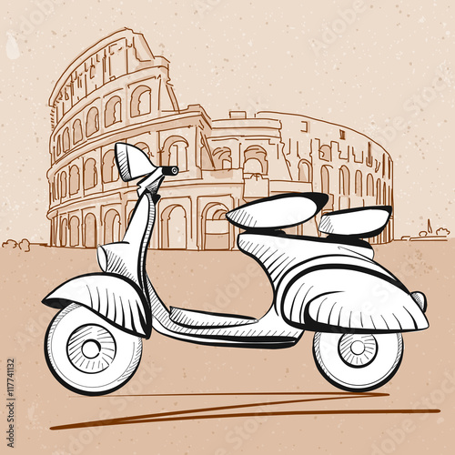 Italian Scooter in Front of Colosseum in Rome