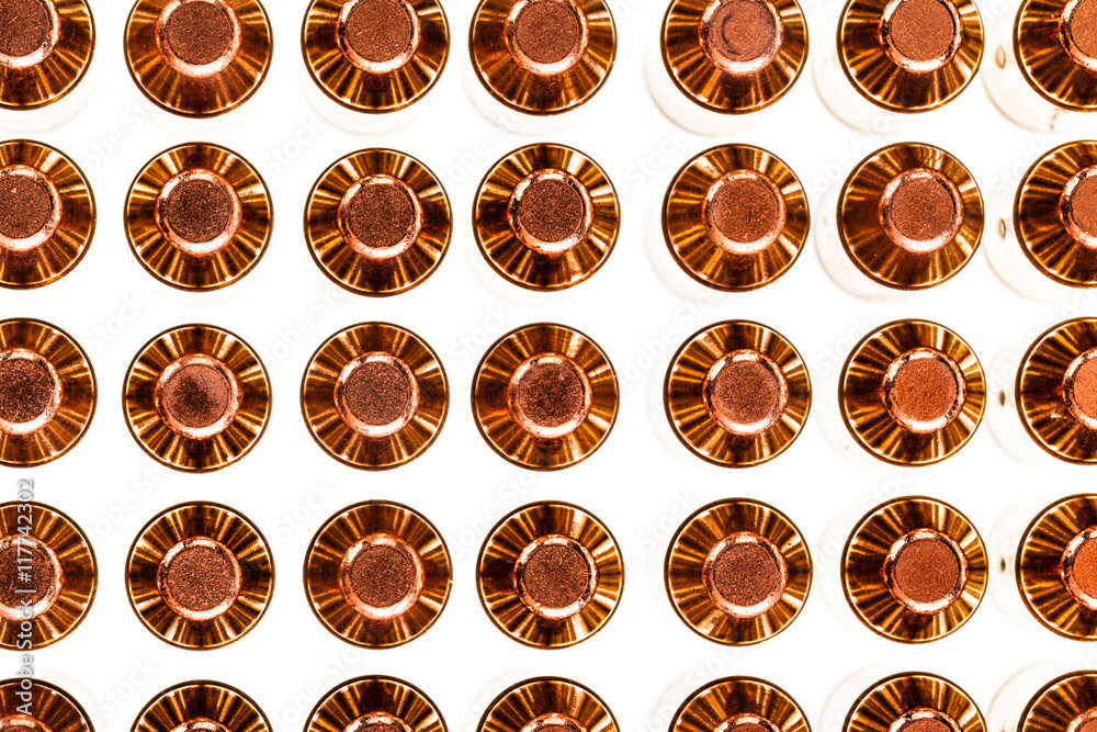 Fototapeta premium Pistol cartridges from top