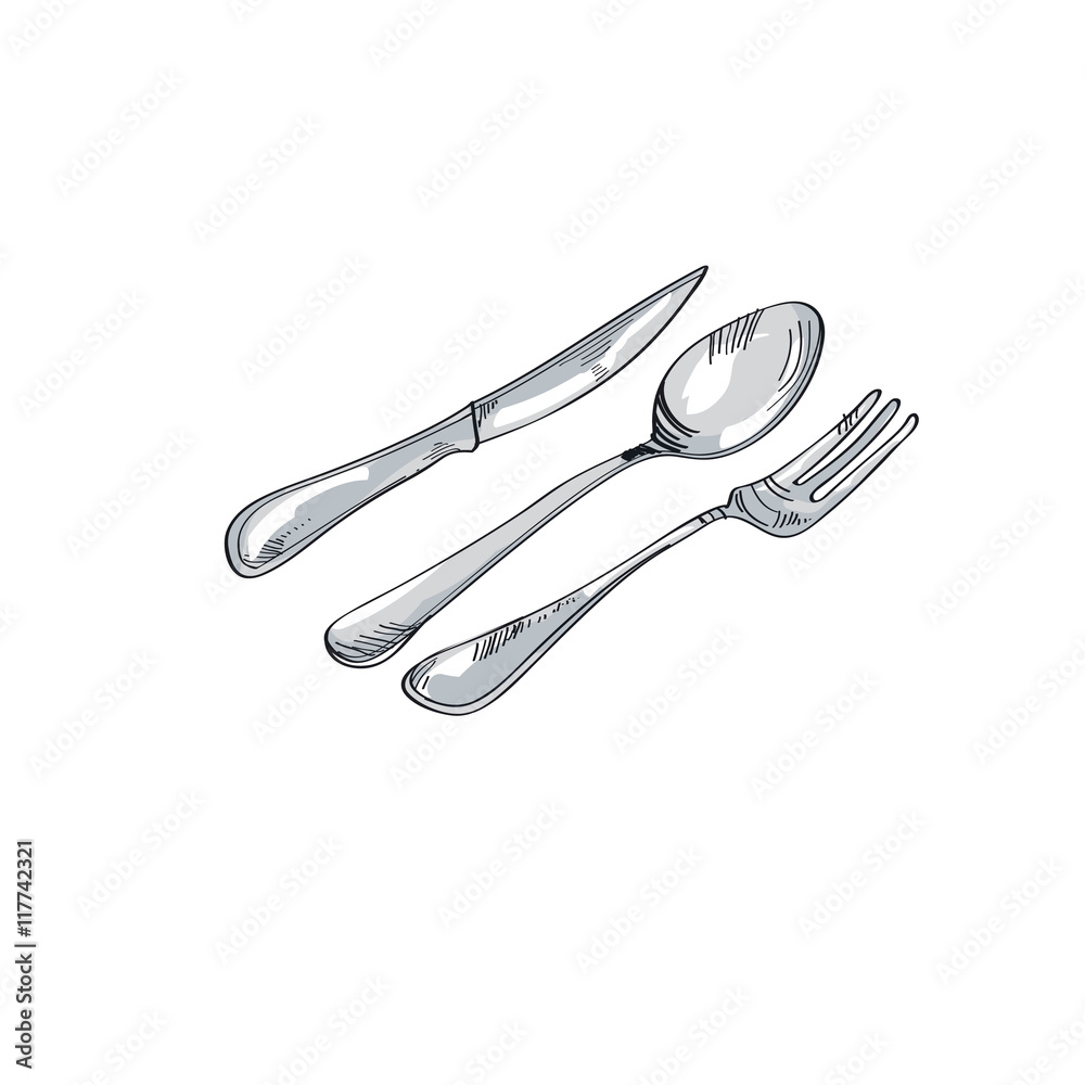 tableware design. spoon fork knife sketch vector illustration. tableware design. spoon fork knife sketch vector illustration.