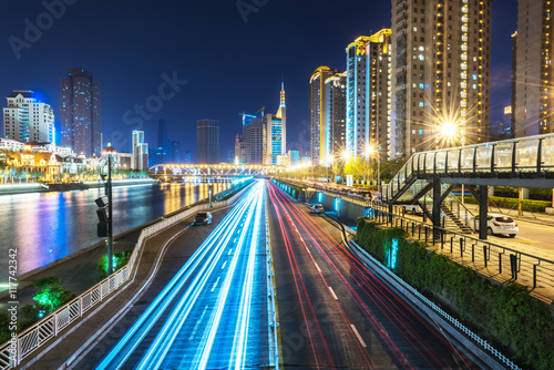 Light Trails On Street During Night Tianjin China.