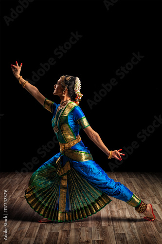 Beautiful woman dancer of Indian classical dance Bharatanatyam