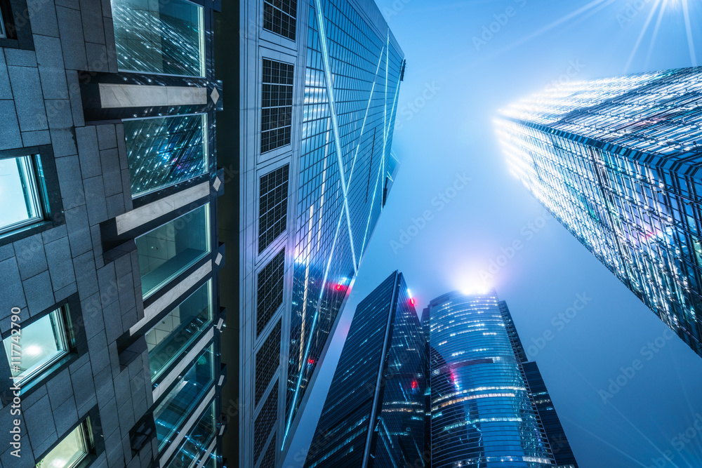 night cityscape with skyscrapers of hong kong,china.