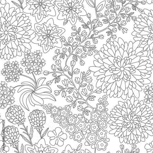 Seamless floral pattern in black and white colors