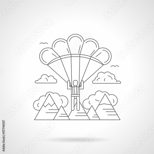 Skydiving in mountains detailed line vector icon
