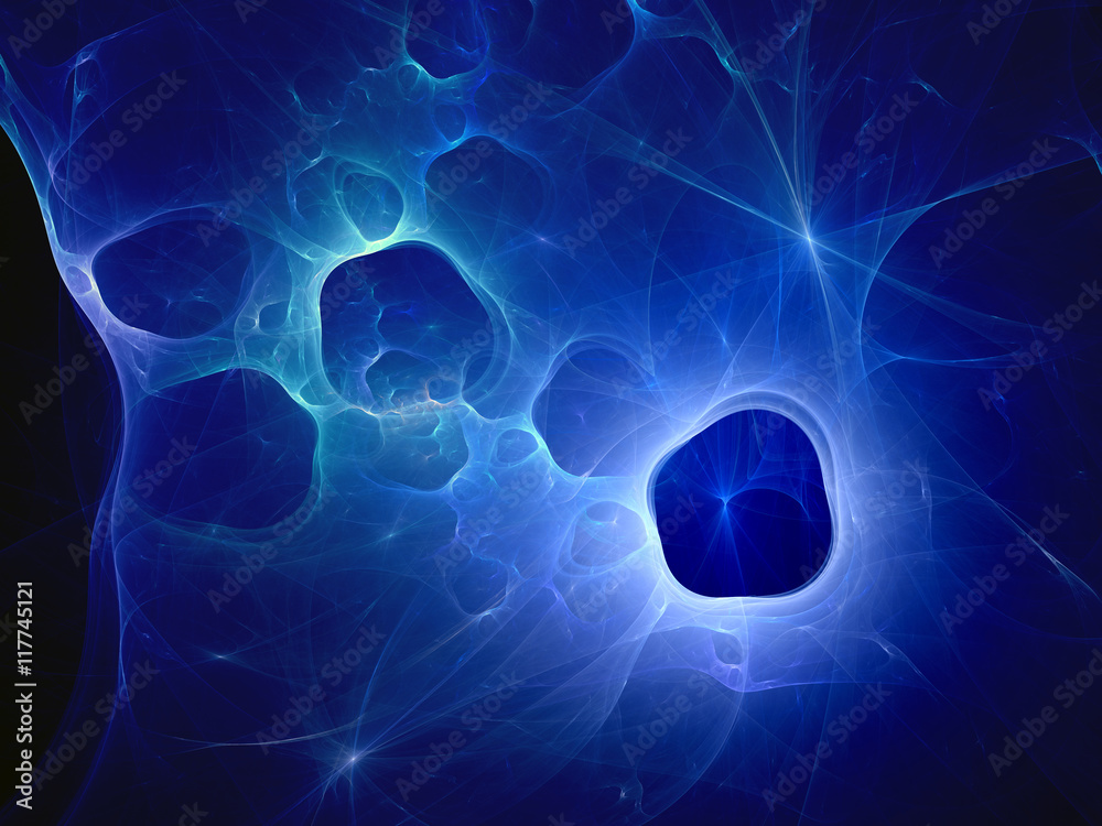 Naklejka premium Blue glowing dark matter or wormholes in space