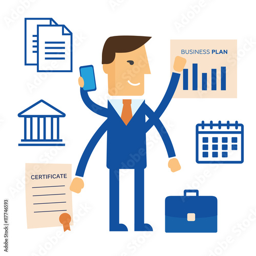 Businessman with multitasking and multi skill