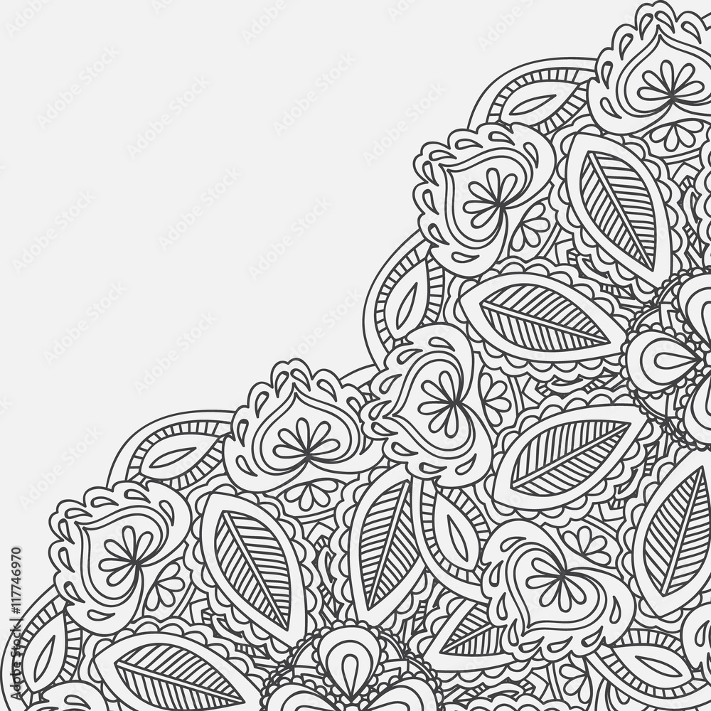 Fototapeta premium Henna Mehndi Card Template. Mehndi invitation design, Element for decoration invitations and cards, floral line art Paisley ornament