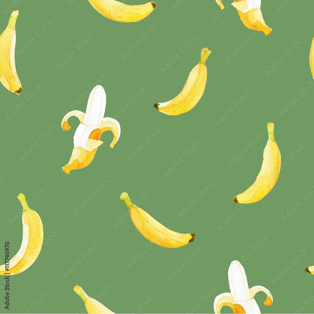 Watercolor seamless pattern with bananas.