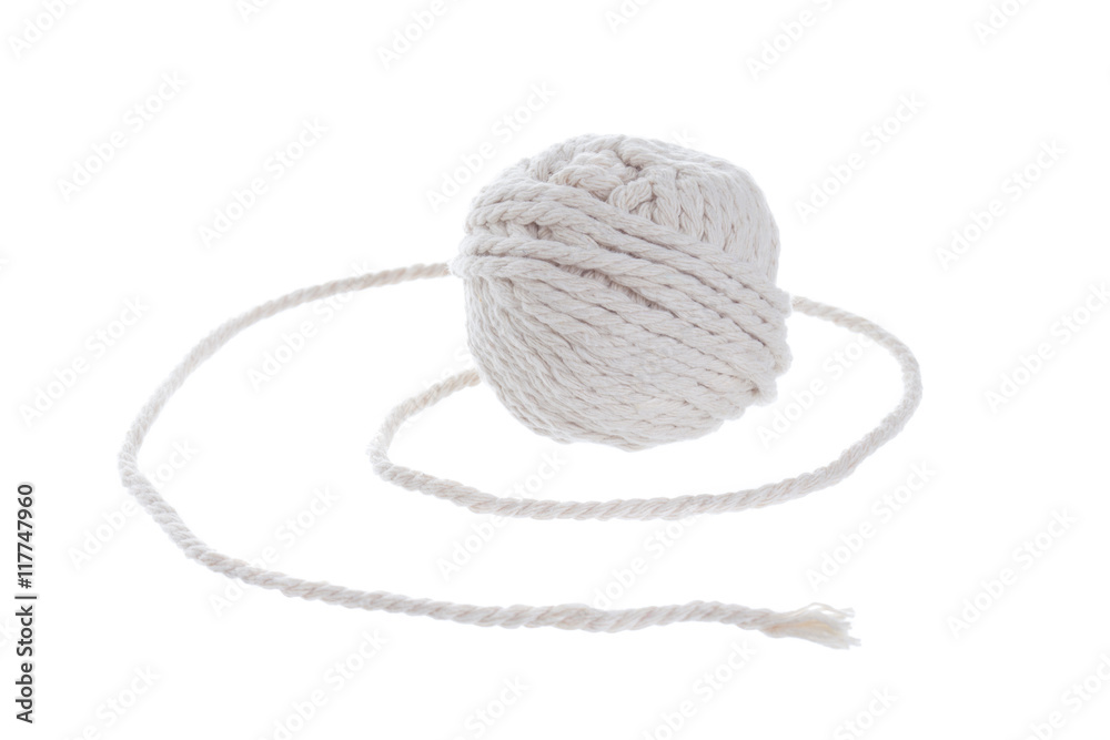 White rope roll on white background. White rope roll on white background.