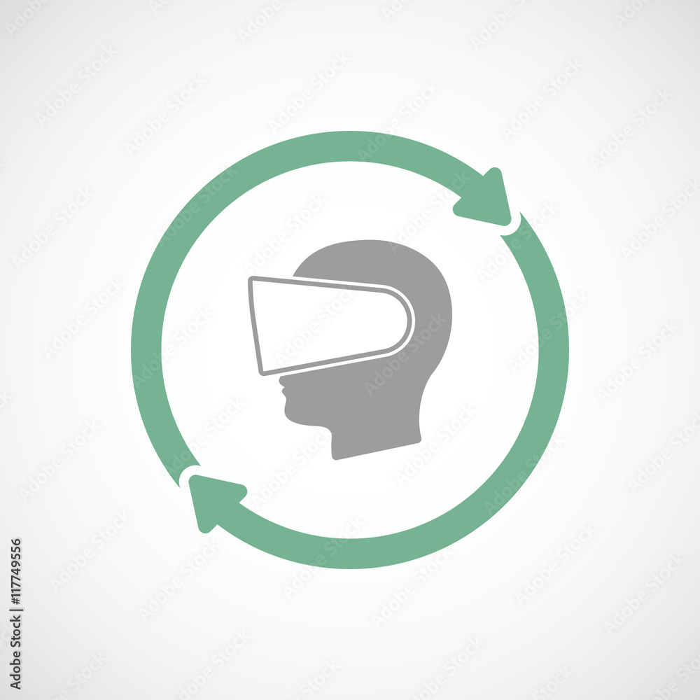 Isolated reuse icon with a male head wearing a virtual reality Isolated reuse icon with a male head wearing a virtual reality