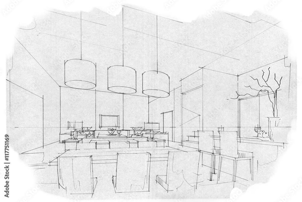 sketch stripes dining & living, black and white interior design. sketch stripes dining & living, black and white interior design.