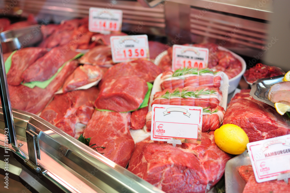 Raw meat on butcher table Raw meat on butcher table