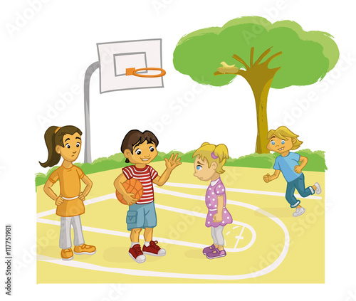 BOY PERSUADING A SAD GIRL TO PLAY BASKETBALL