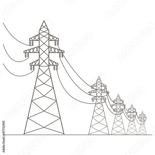 High voltage electric line pylon. Icon set suitable for creating