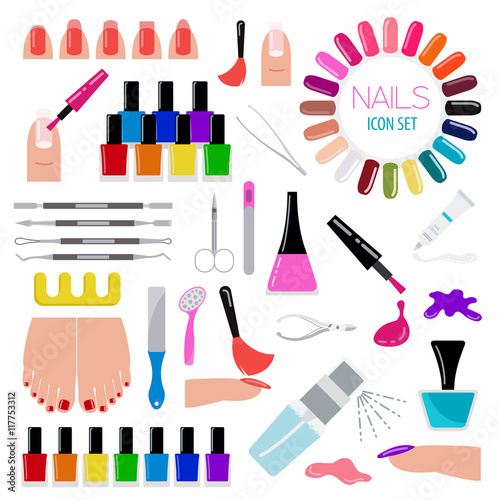 Manicure, nail salon. Icon set