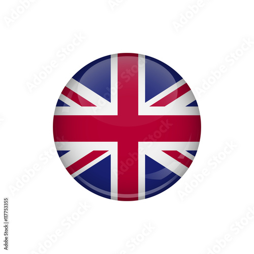 Flag of United Kingdom. A round button with a glare. Round Flag emblem.