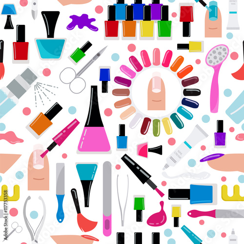 Manicure, nail salon. Seamless pattern