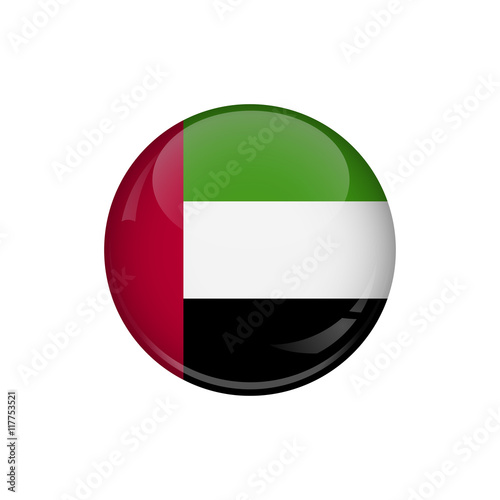 Flag of United Arab Emirates. A round button with a glare. Round Flag emblem.