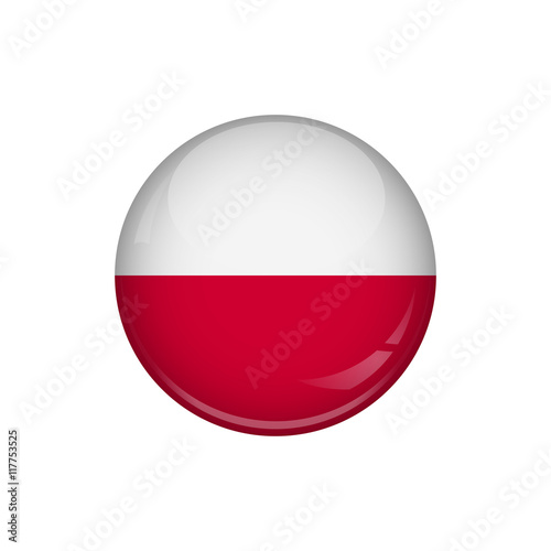 Flag of Poland. A round button with a glare. Round Flag emblem.