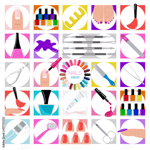 Manicure, nail salon. Icon set
