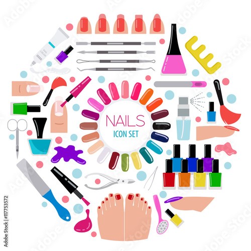 Manicure, nail salon. Icon set