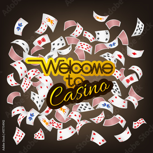 Welcome to Casino sign with poker card scattered