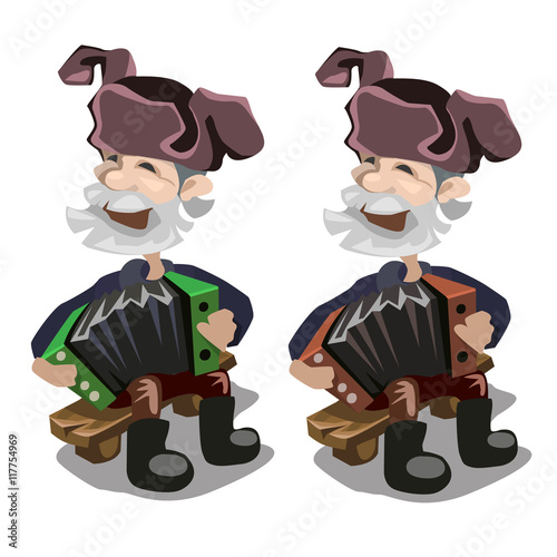 Old man playing harmonica, vector character
