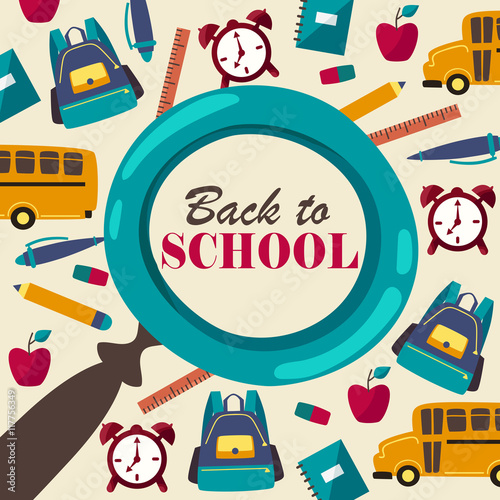 back to school. greeting. Magnifier. stationery. vector illustration