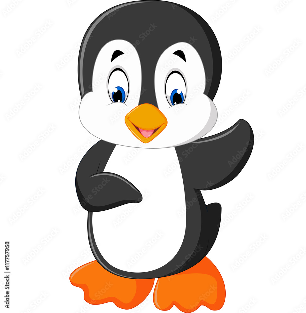 Obraz premium Cute penguin cartoon waving