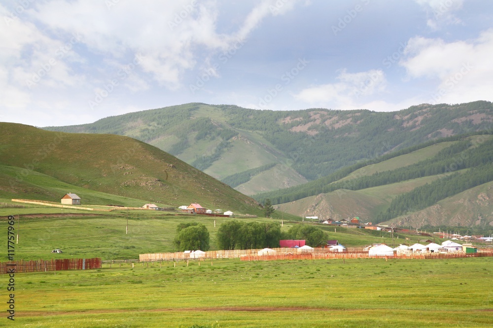  The ger camp in a large meadow at Ulaanbaatar , Mongolia