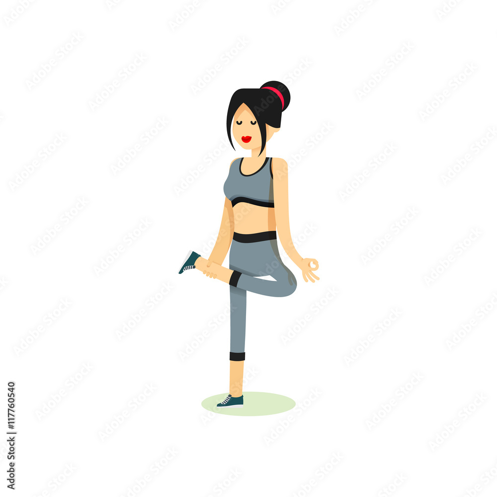 Girl posing pose yoga. Characters women exercises yoga, isolated on white background. People banner healthy lifestyle. Woman involved in sports, vector illustration Girl posing pose yoga. Characters women exercises yoga, isolated on white background. People banner healthy lifestyle. Woman involved in sports, vector illustration