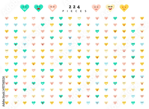 Great set of 224 color emotions isolated on white background. Character emoji for Web. Anger and compassion. Laughter, tears. Smile sadness surprise. Happiness fear.