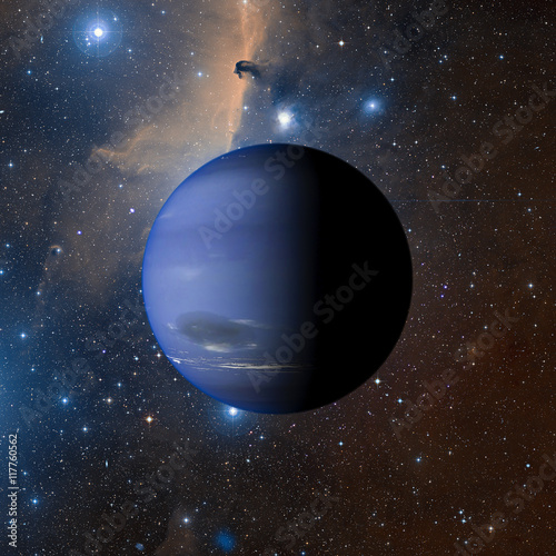 Fototapeta Naklejka Na Ścianę i Meble -  Solar system planet Neptune on nebula background 3d rendering. E