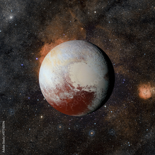 Solar system planet Pluto on nebula background. Elements of this