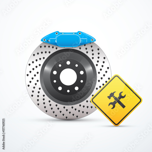 Vector car brakes with service sign. Car service.