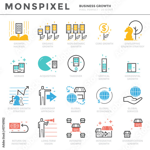 Flat thin line Icons set of Business Growth and Economy. Pixel Perfect Icons. Simple linear pictograph pack stroke vector logo concept for web graphics.