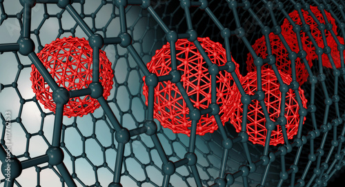 3D illustration of Graphene atomic structure - nanotechnology ba photo