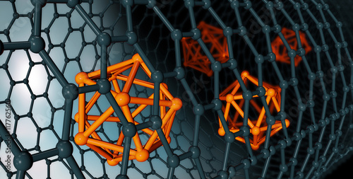 3D illustration of Graphene atomic structure - nanotechnology ba photo