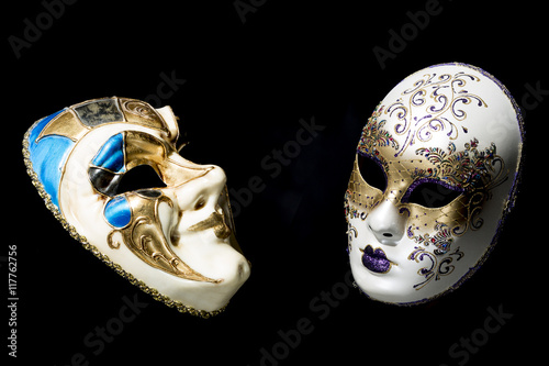 Theater concept with traditional Venice Masks on Black Background