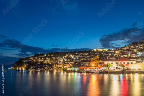 Panorama of the old town Ohrid during night - Macedonia