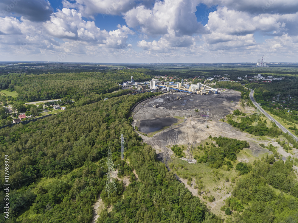 Coal mine in south of Poland. Destroyed land. View from above.