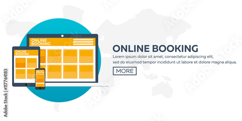 Online booking. Planning of vacation, travel, journey. Travel time. Flat design
