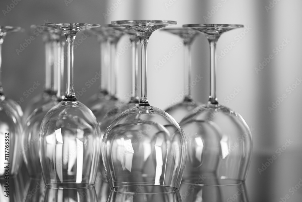 Upturned wine glasses on the table