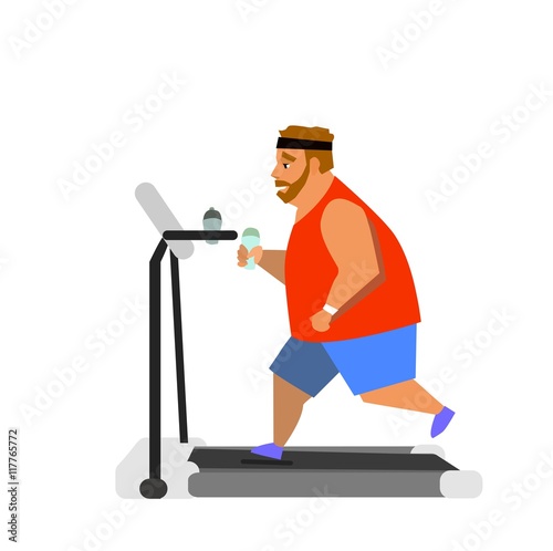 man running on  treadmill. vector illustration